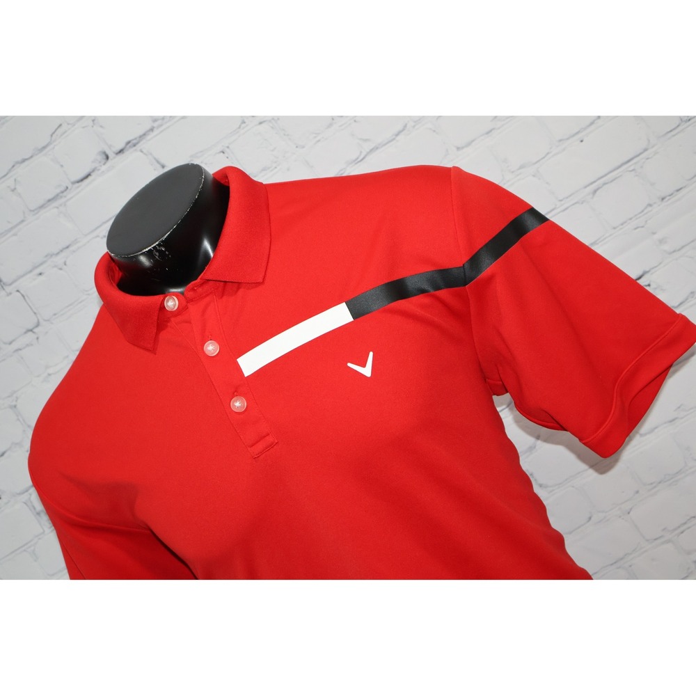 Callaway Golf Polo Mens XL Red Short Sleeve Performance Stripe Shirt Polyester